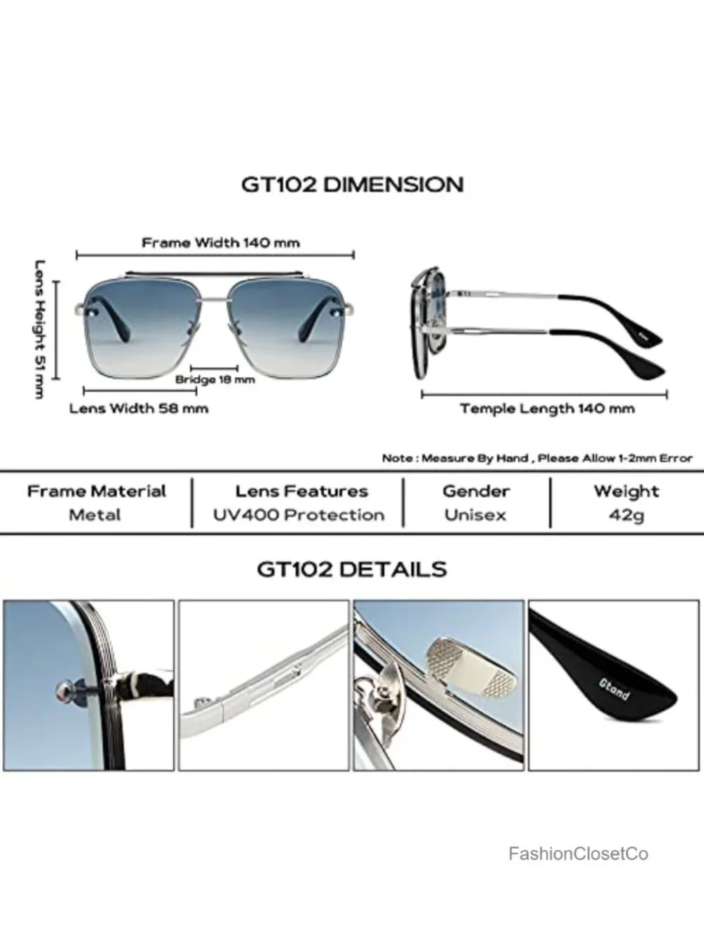 Retro Aviator Gradient Sunglasses UV400 Protection Metal Frame